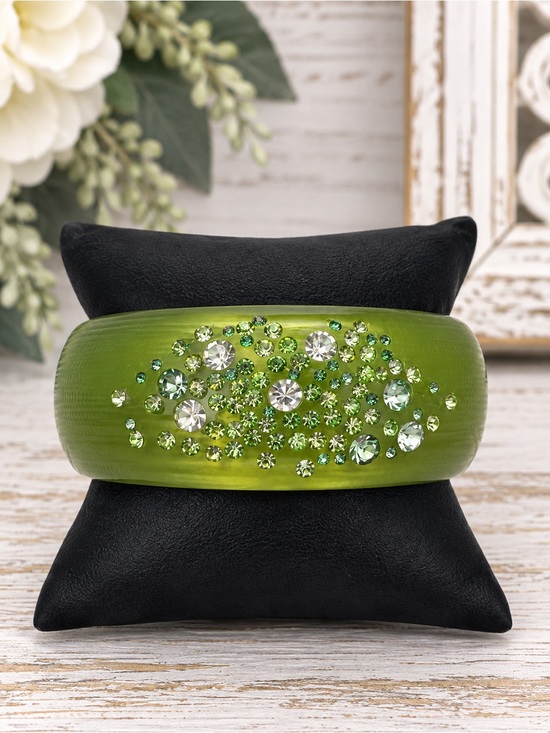 Jewelry - Textured Green Lucite Crystal Embellished Chunky Statement Bangle
